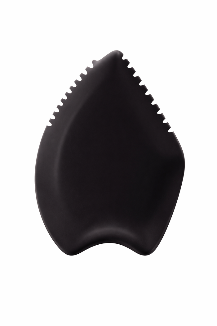 Black Bian stone facial gua sha tool on a clean background