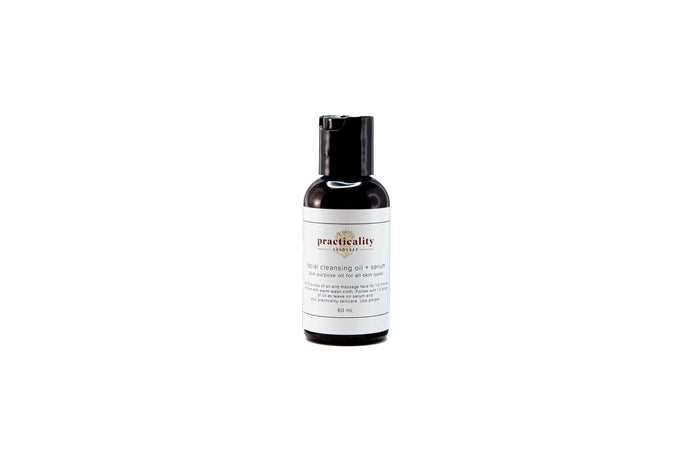 Facial Cleansing Oil + Serum 2 oz bottle with Practicality Skincare label