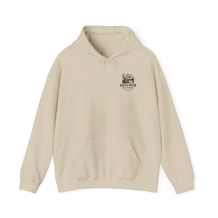 Front view of Fear No Evil Psalm 23 Christian themed hoodie – Rack & River Outdoors