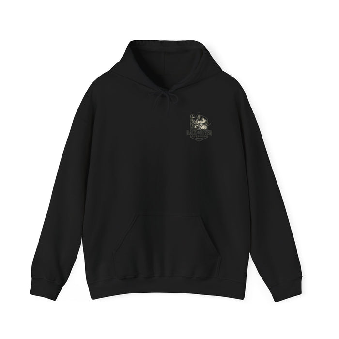 Front view of Fear No Evil Psalm 23 Christian themed hoodie – Rack & River Outdoors