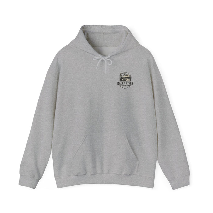 Front view of Fear No Evil Psalm 23 Christian themed hoodie – Rack & River Outdoors