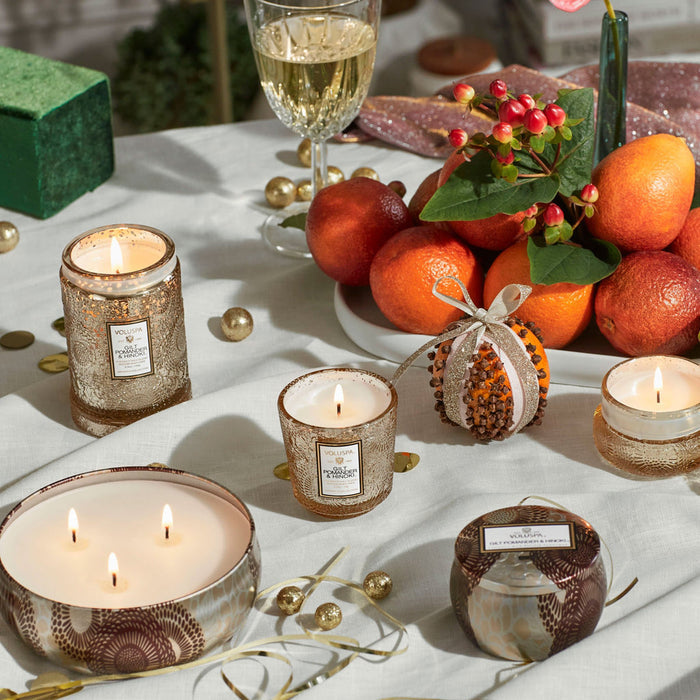 VOLUSPA Gilt Pomander & Hinoki 100hr Candle + Glass Lid
