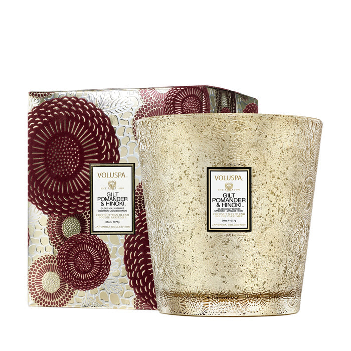 VOLUSPA Gilt Pomander & Hinoki Boxed 3 Wick Hearth Candle