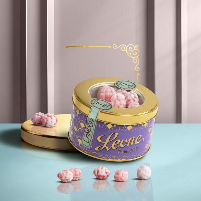 Leone 1857 Raspberry Candy Drops in Round Tin - 150g