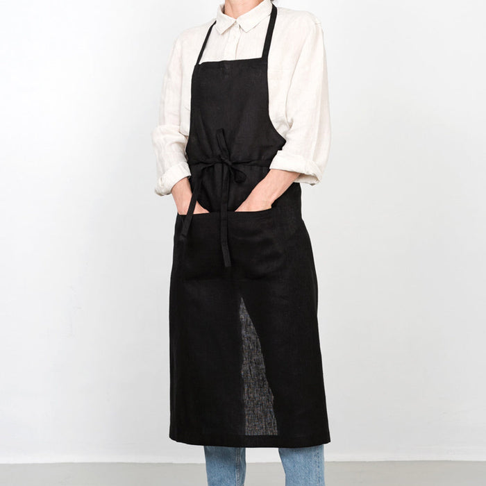 Fog Linen Work Linen Full Apron: Black