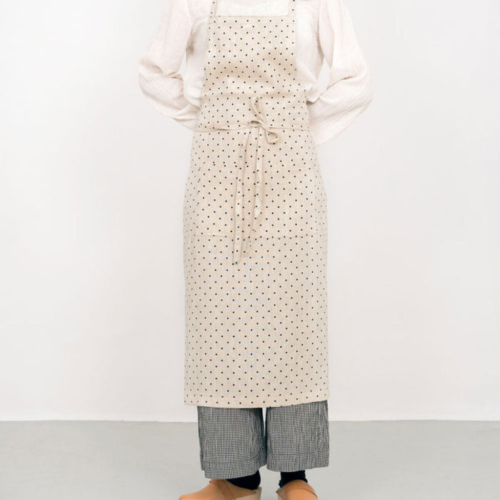 Linen Full Apron: Natural Dot