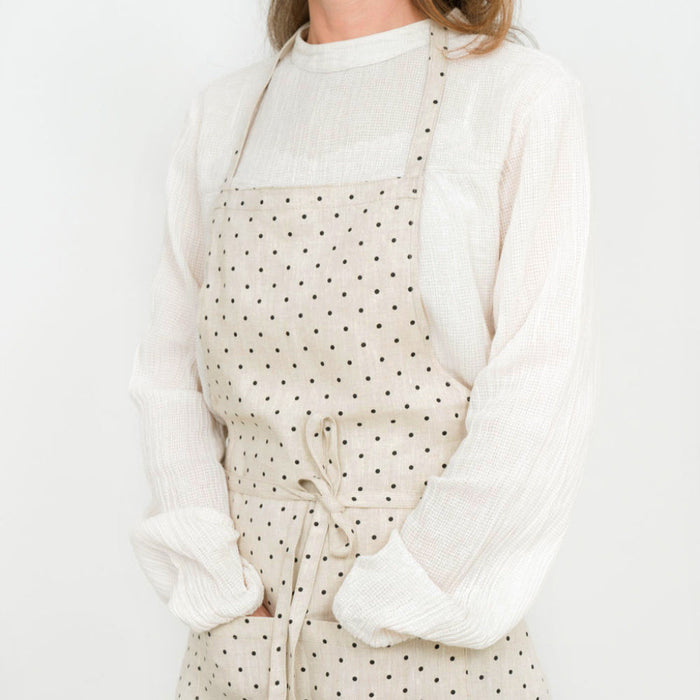 Linen Full Apron: Natural Dot