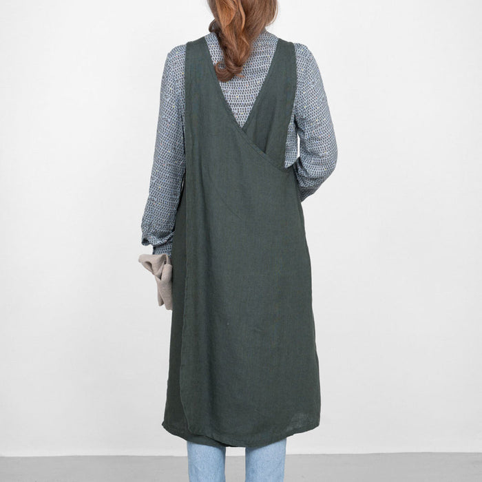 Linen Over Dress Apron: Vert Noir