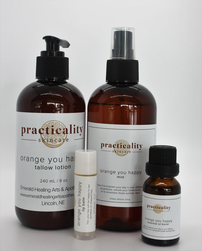 Orange You Happy aromatic body oil with branded packaging