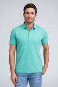 Raffi Sherwood Core Aqua Cotton 3-Button Short Sleeve Polo