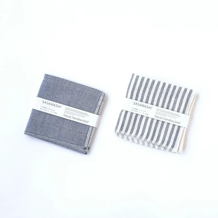 Sasawashi Gauze Handkerchief - Navy Stripe